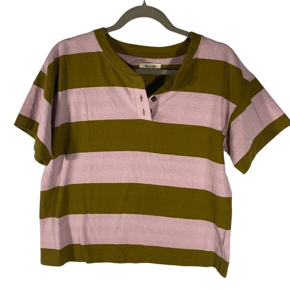 Madewell Women's Parkview striped Henley Tee Rugby Stripe women’s M boxy - Picture 1 of 10
